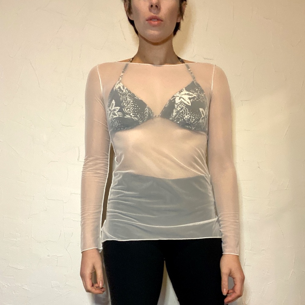 White Mesh Long Sleeve Shirt - Handmade